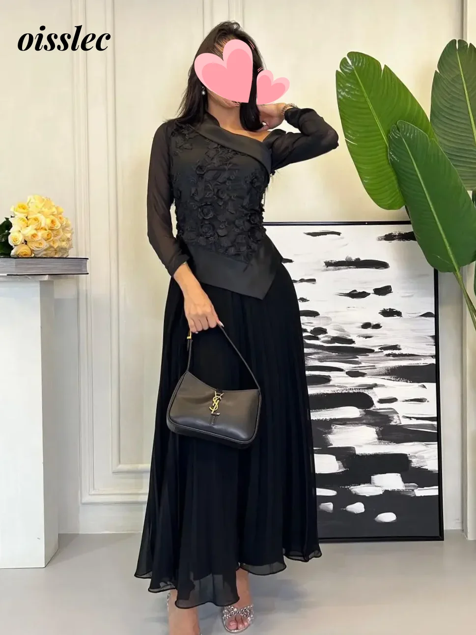 Oisslec Dress Elegant Vintage Black Applique Chiffon Classic A-Line Customize Formal Occasion Prom Dress Evening Party Gowns