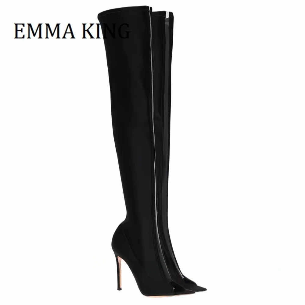 مثير خنجر عالية الكعب الفخذ أحذية عالية اللمحة تو المرأة تمتد فوق الركبة أحذية السيدات أنيقة فستان الحفلات أحذية للنساء