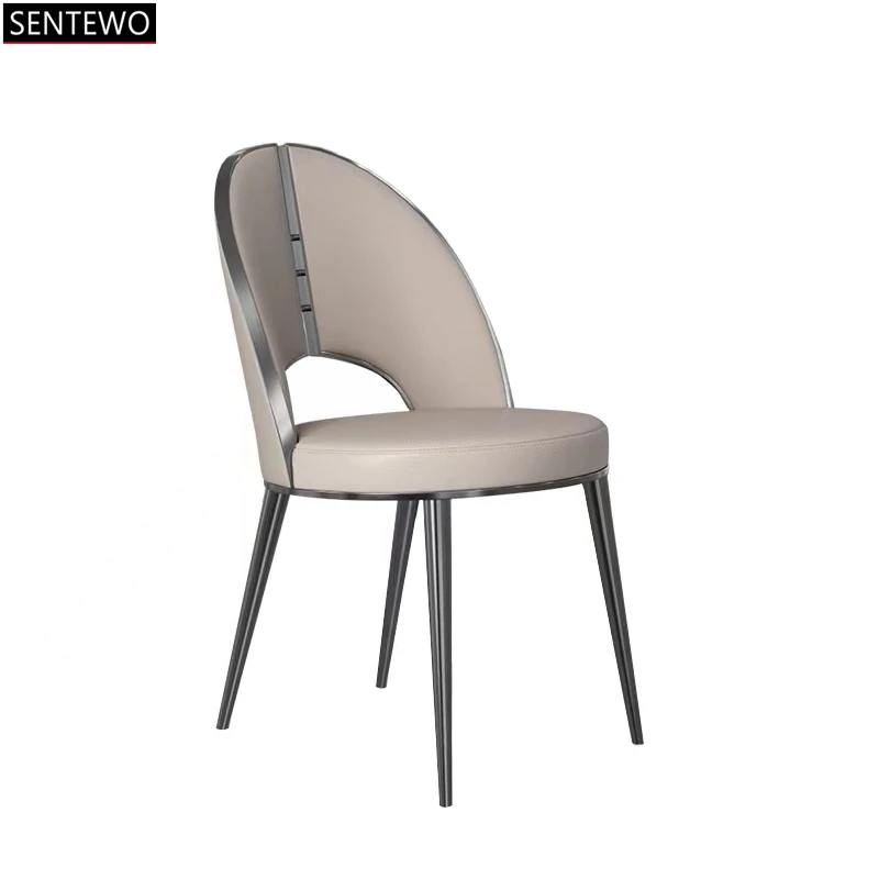 

SENTEWO Free Shipping Luxury Dining Chairs Set Black Titanium Leather Chair New Style Chaises Salle Manger Sillas Comedor Sedia