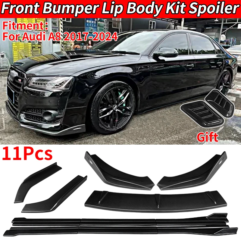 

For Audi A8 2017-2024 Car Front Bumper Splitters Lip Body Kit Spoiler Side Skirts Extensions Rear Wrap Angle Accessories ABS