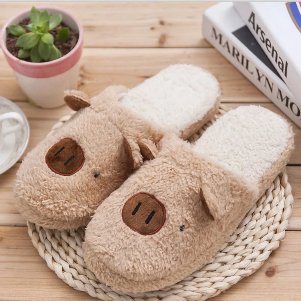 

Обувь, зимние тапочки унисекс с рисунком свиньи, нескользящие хлопковые тапочки для пары, 40–41 кофейная пена