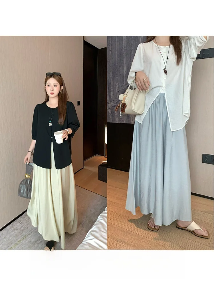 

Свободные повседневные брюки с высокой талией, тонкие, широкие, удобные, в стиле юбки-брюк, универсальные, для женщин больших размеров