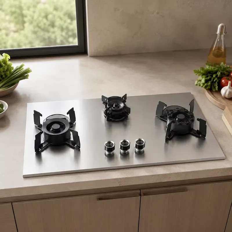 Portable Three Burner Gas Stove Clamshell Design Fast Heating Durable Kitchen Cooktop for Outdoor Camping Home Cooking Use