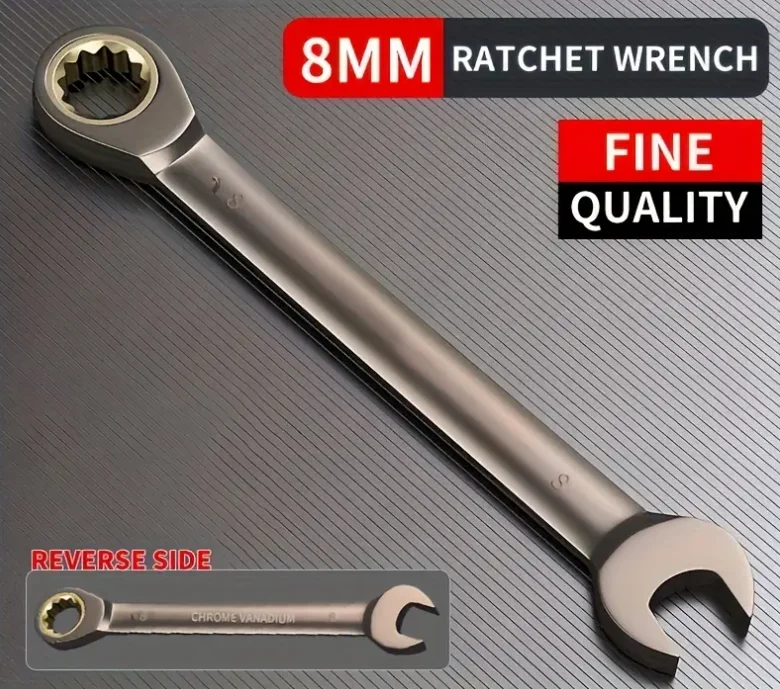 1-Pack 6mm Steel Ratchet Quick Wrench, Dual-Purpose Automatic Two-Way, Non-Adjustable Double-Ended Open-End Wrench, Adjustable W