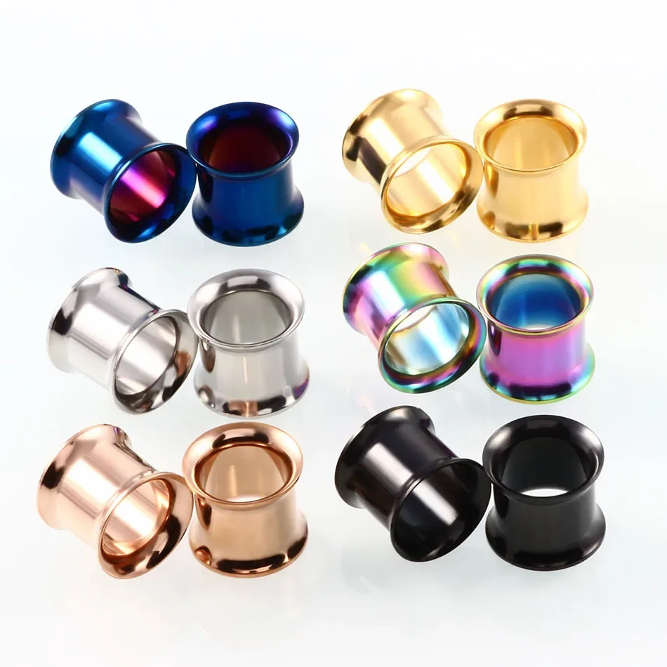 Alisouy 2 Pieces Stainless Steel Ear Plugs Hollow Expander Stretcher Tunnels Piercing 5mm-20mm Body Jewelry for Men Women