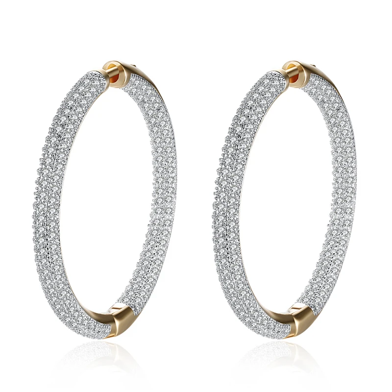 925 Sterling Silver 34mm 18K Gold Zircon Circle Hoop Earrings For Women Fashion Wedding Jewelry