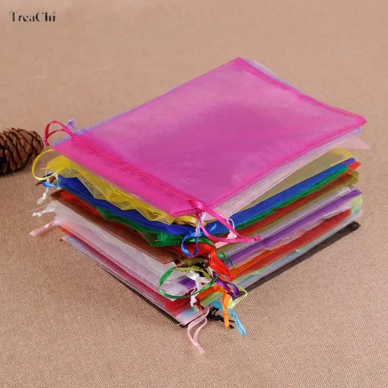 100Pcs/lot 7X9 8X10 10x12 10X15Cm Organza Bags Jewelry Bag Wedding Party Decoration Drawable Bags Gift Pouches Jewelry Packaging