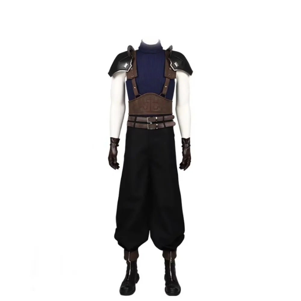 Mens Fantasy VII Zack Fair Cosplay Costume Black Suit Final Rebirth Halloween Outfits Vest Sweater Pants Set