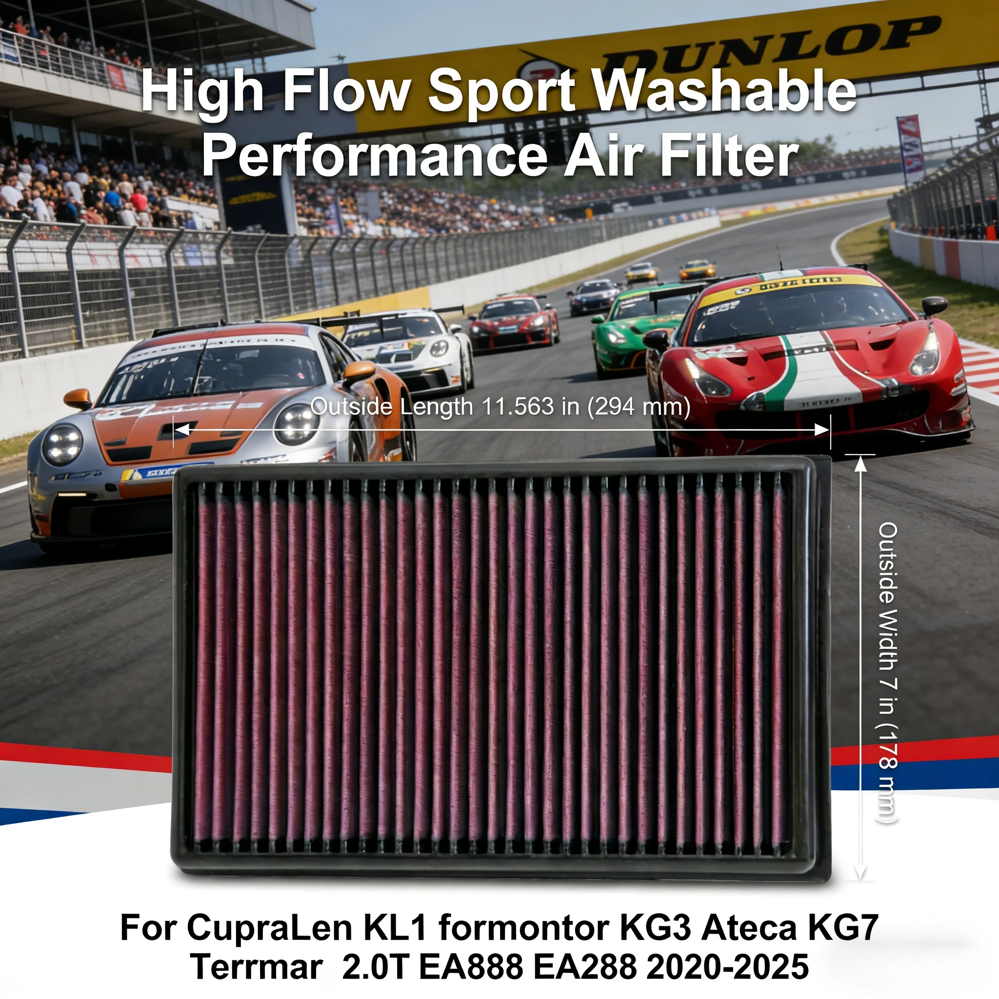 

High Flow Sport Washable Performance Air Filter For Cupra Leon KL1 Formentor KG3 Ateca KG7 Terramar 2.0T EA888 EA288 2020-2025