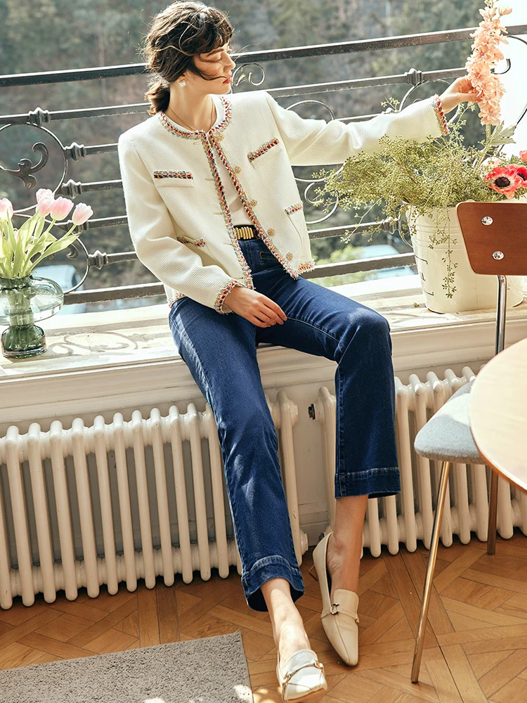 

OLrain Французская короткая твидовая куртка женская зима 2025 контрастное пальто с длинными рукавами и карманами элегантная модная верхняя одежда O23CW81020