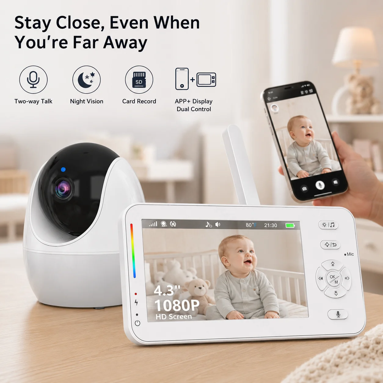 Baby Monitor Split Screen - Kamera dla dziecka WiFi 1080P z