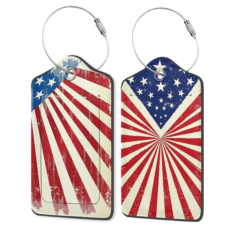 

American Flag Luggage Tags, 2 Pack Travel Cruise Tags for Suitcases, Cute Identifiers with Privacy Flap, Baggage Tags for Wom