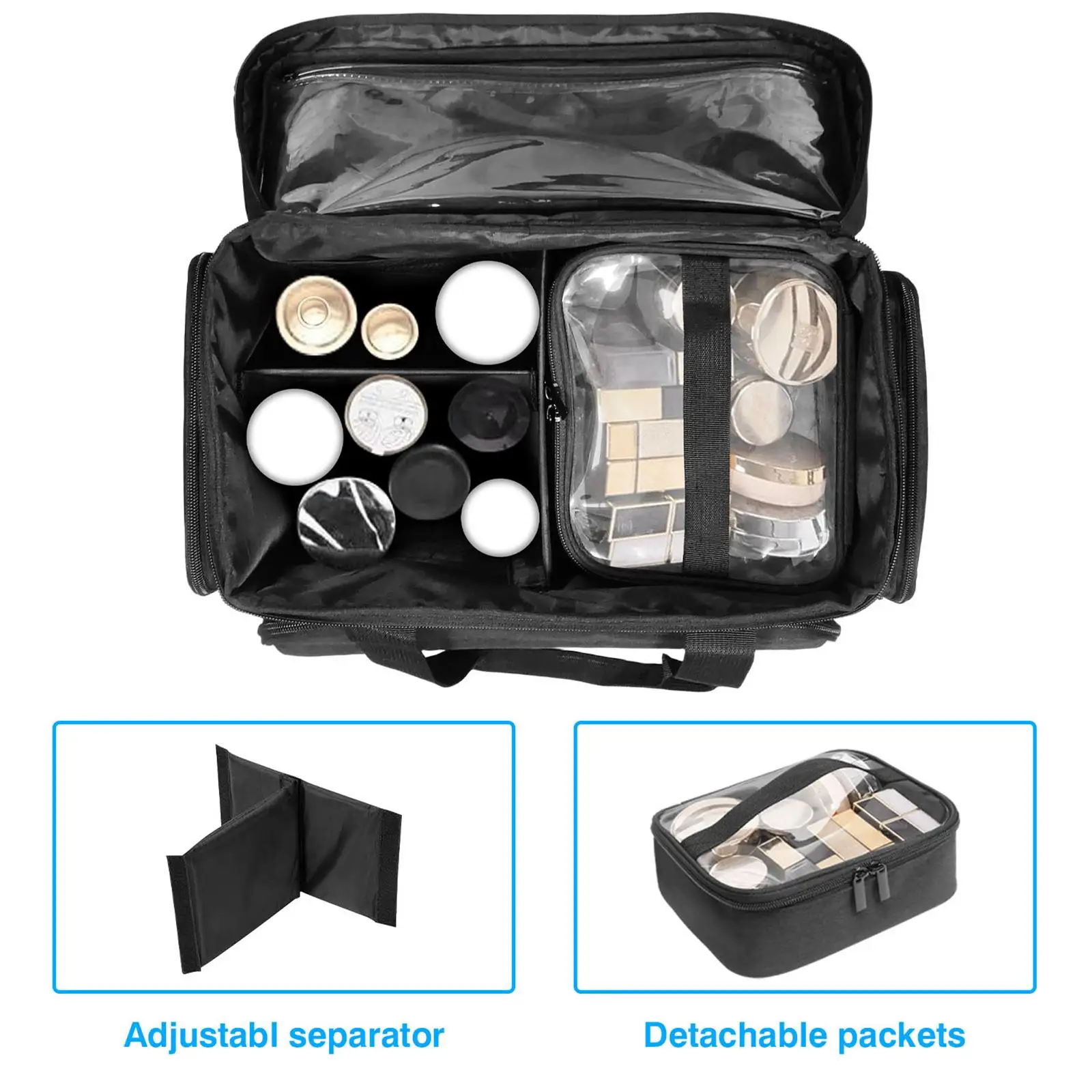 

Cosmetic Bag Portable Travel Makeup Bag with Divider Cosmetic Organizer Case Organizer Storage Bag for Brushes Hair Tools Men