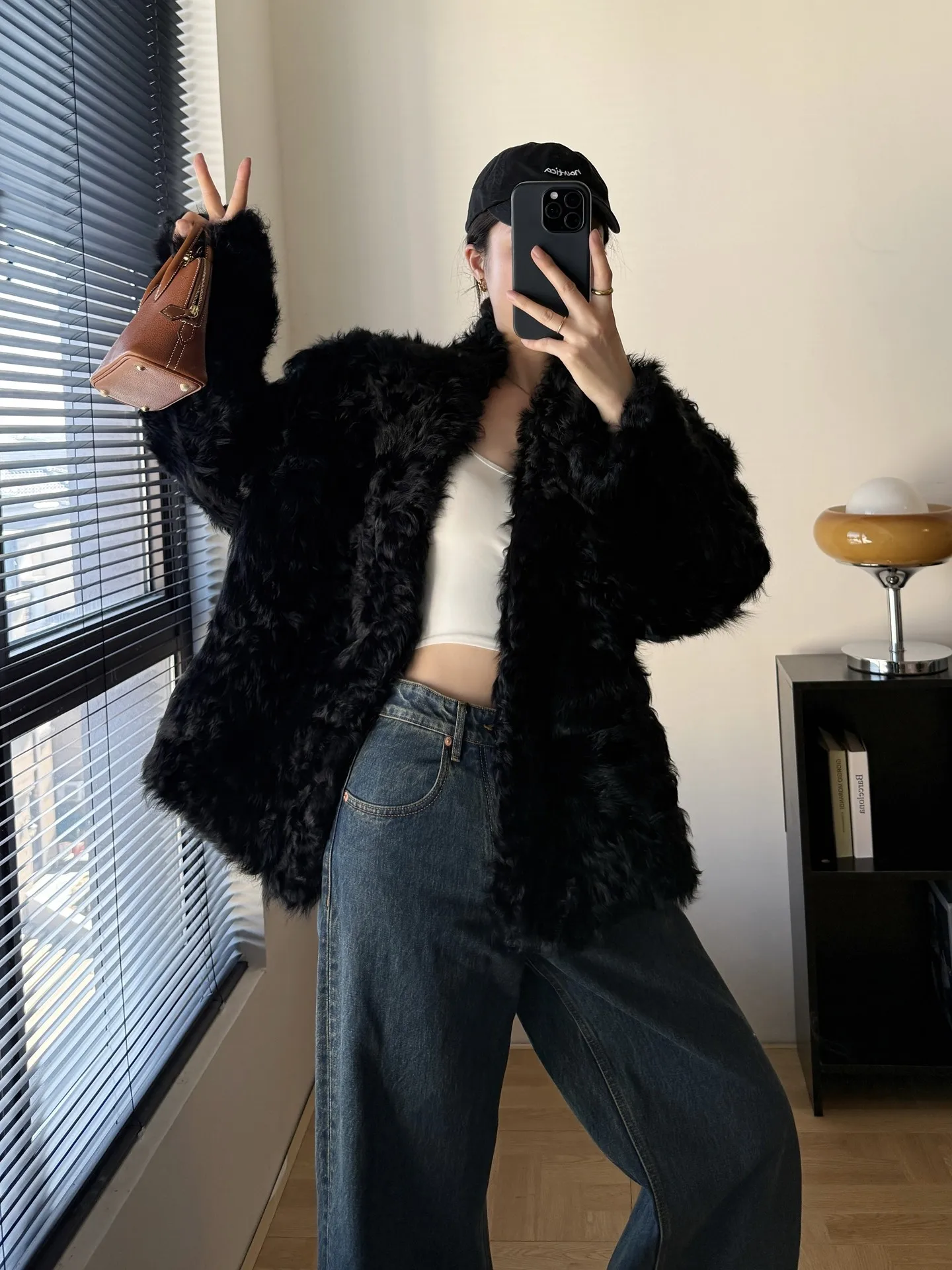 Hoogwaardig oud geld 2025, nieuwe halflange schapenvachtjas met krullende wol, lamsvachtwol en klein meerschapenbont voor dames