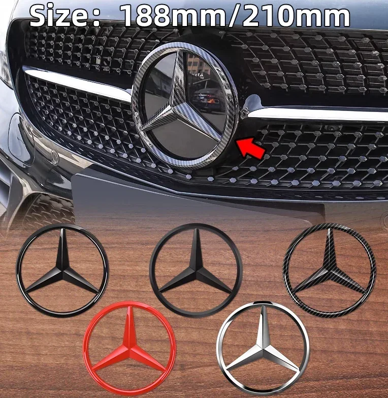 

1pcs 188mm 210mm ABS Car Front Grille Badge Decal Cover Emblem Mercedes Benz A/B/C/E/S Class GLA CLA GLE GLK CLK CLS GLS GLC