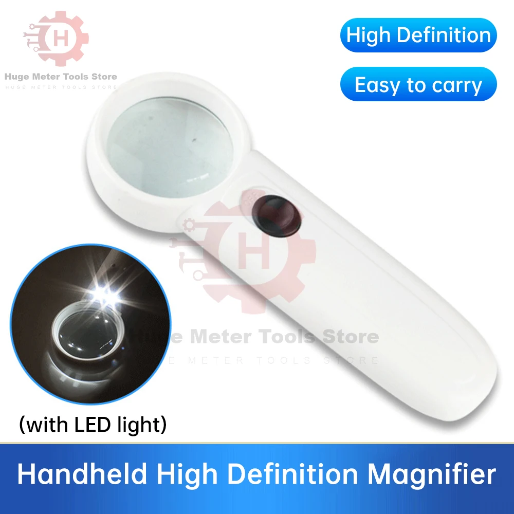 PortableI lluminated Magnifier 15X Handheld Magnifying Glass Lens with 2 LED Light Aid Reading for Seniors Loupe Jewelry Repair