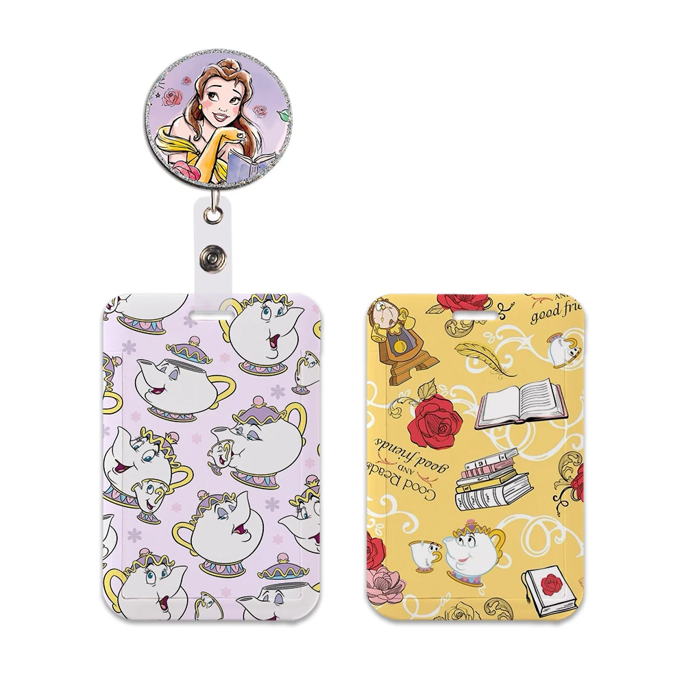 

Beauty and the Beast Belle Princess Card Holder Work Permit Name Badge Keychains Student Id Card Lanyard Sliding Closure ID Hold