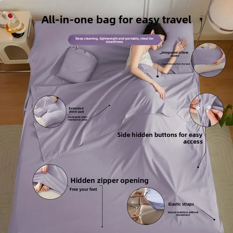

Pure Cotton Portable Hotel Sleep Bag Non-Cotton Hotel Grade Dirt Resistance Adult Bed Sheet Quilt Cover Four-Piece Set