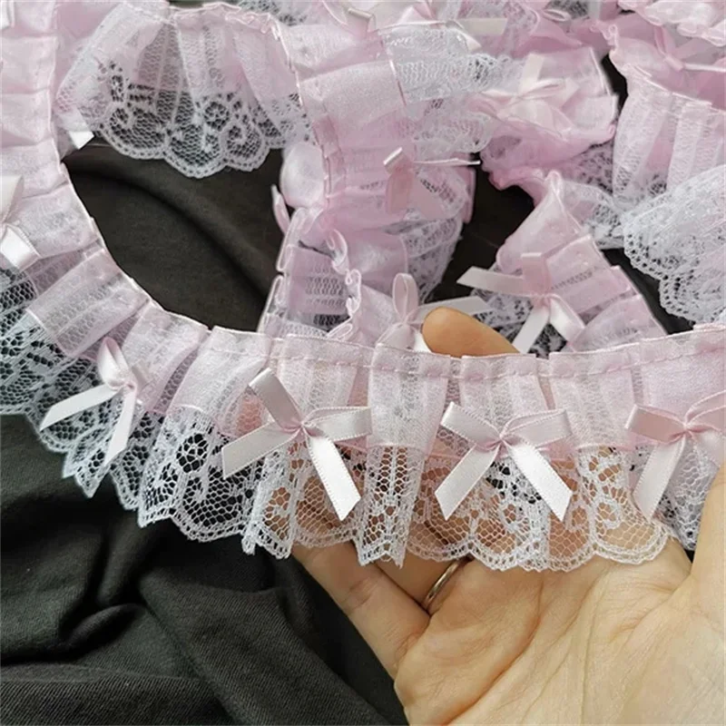 5CM Szeroki luksusowy 3D Plisowane różowe koronkowe haftowane kokardki Aplikacja Wstążka Sukienka damska Wykończenie DIY Domowe szycie Gipiury Materiały eksploatacyjne