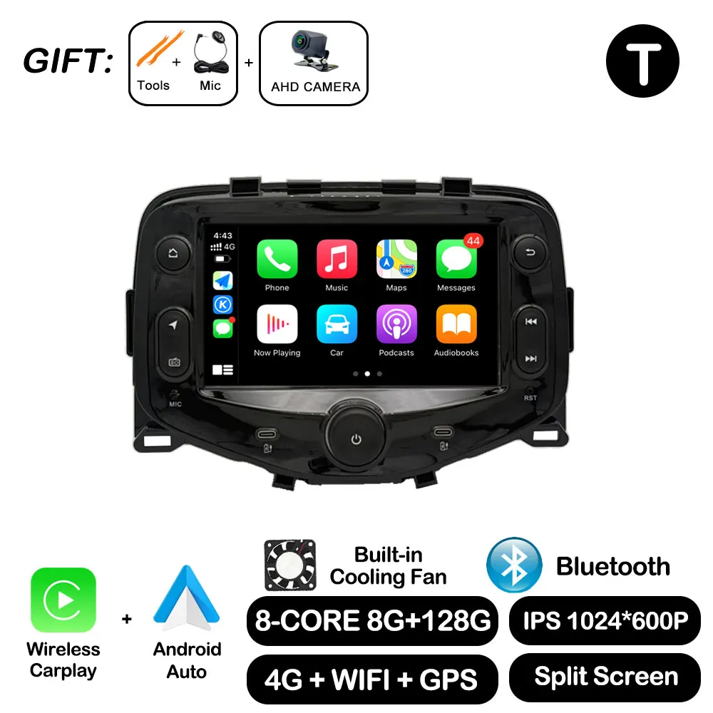 Android Auto for Toyota Aygo Peugeot 108 Citroen C1 2014 - 2021 Autoradio Car Radio Multimedia Player Carplay GPS Navi DSP