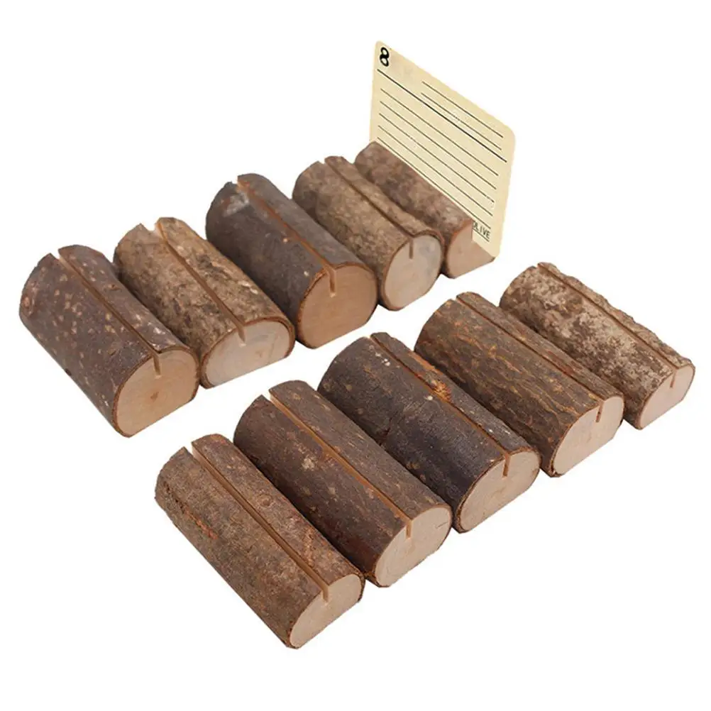 10 Pcs Wooden Stump Holder Rustic Compact Lightweight Table Number Menu Photos Name Card Hotels Restaurants