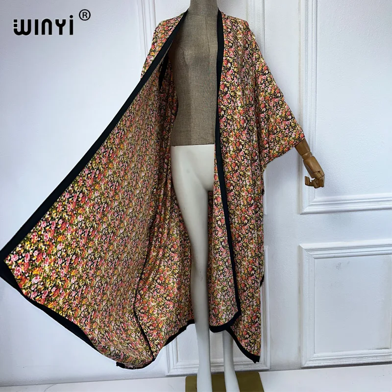 WINYI-Kimono ample imprimé pour femmes, cardigan sexy, blouse de plage, style boho, robe de soirée, kaftan