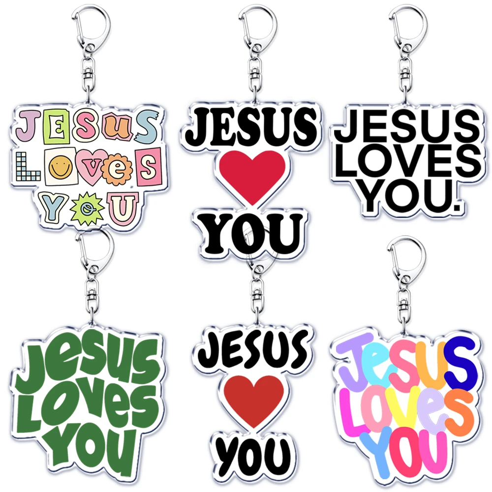 Jesus Loves You Letter Keychains Christian God Bible Quote Keyring for Accessories Bag Pendant Key Chain Jewelry Fans Lover Gift