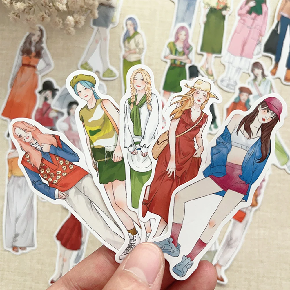 

10/30/60pcs Kawaii Fashion Dress Up Girl Aesthetic Stickers Decals for Kid Toy DIY Stationery Phone Laptop Cute Graffiti Sticker