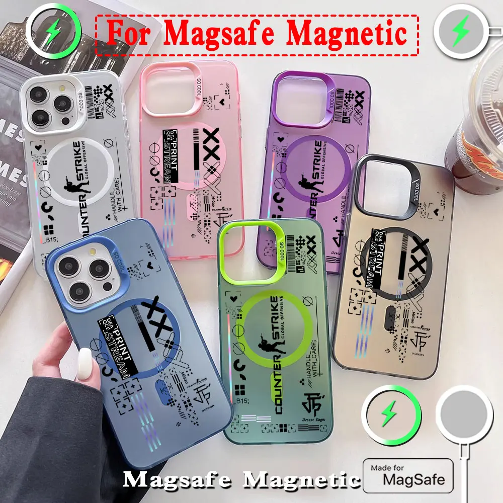Capa Magnética Magsafe para iPhone, Capa Prateada, Jogo Clássico, Counter Strike, CS GO, 11, 12, 13, 14, 15, 16 Pro Max, Plus