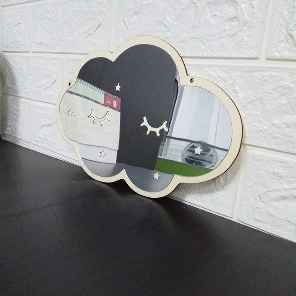 

Acrylic Wood Frame Hanging Mirror Cartoon Style Wall Mirror with Rope for Hotel Bedroom Safe Lightweight Non-Glass Reflective