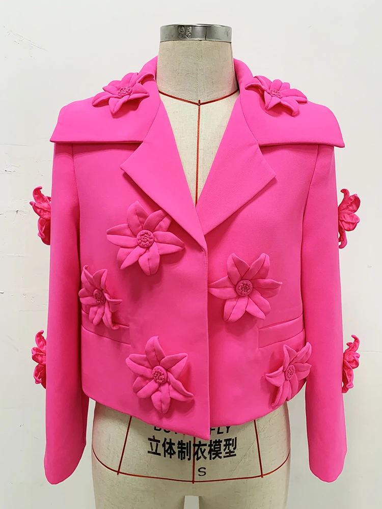 Imagem -03 - Mulheres High Street 3d Apliques de Flores Blazer Curto Moda Deslumbrante Mais Novo Outono Inverno 2023