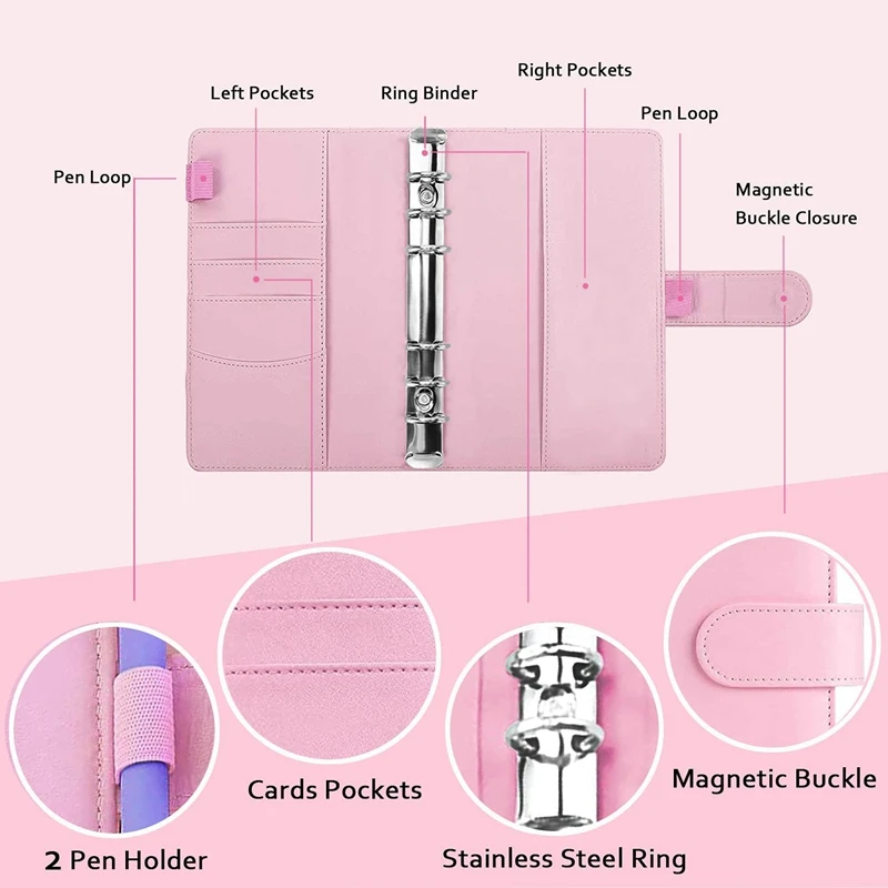 A6 Binder Cover With A6 Binder Pockets Expense Budget Sheets Sticker Labels For Money Cash Envelopes System