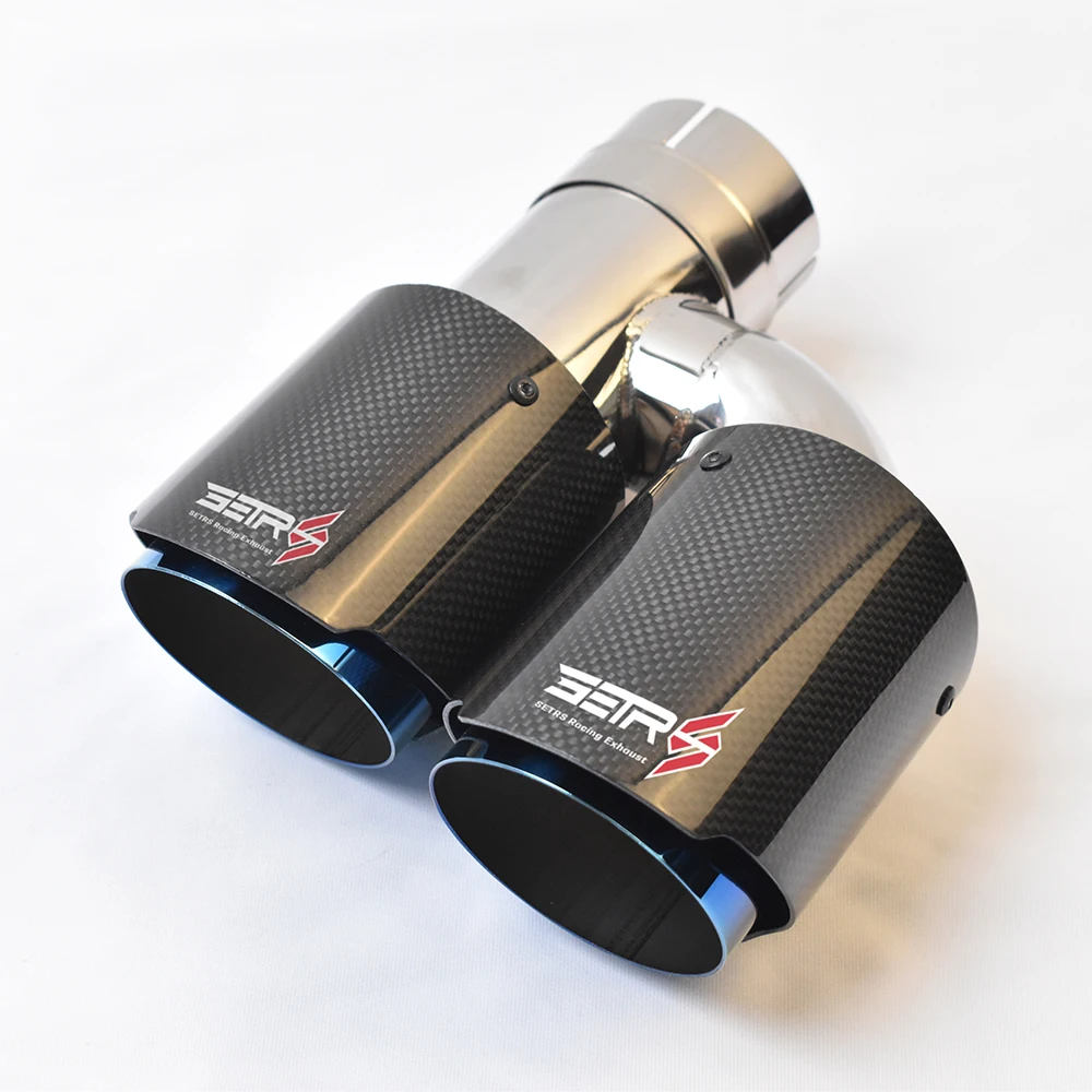 Setrs Double Universal Burnt Blue Car Double Muffler Tip Glossy Fiber Carbon Modification Endrohr