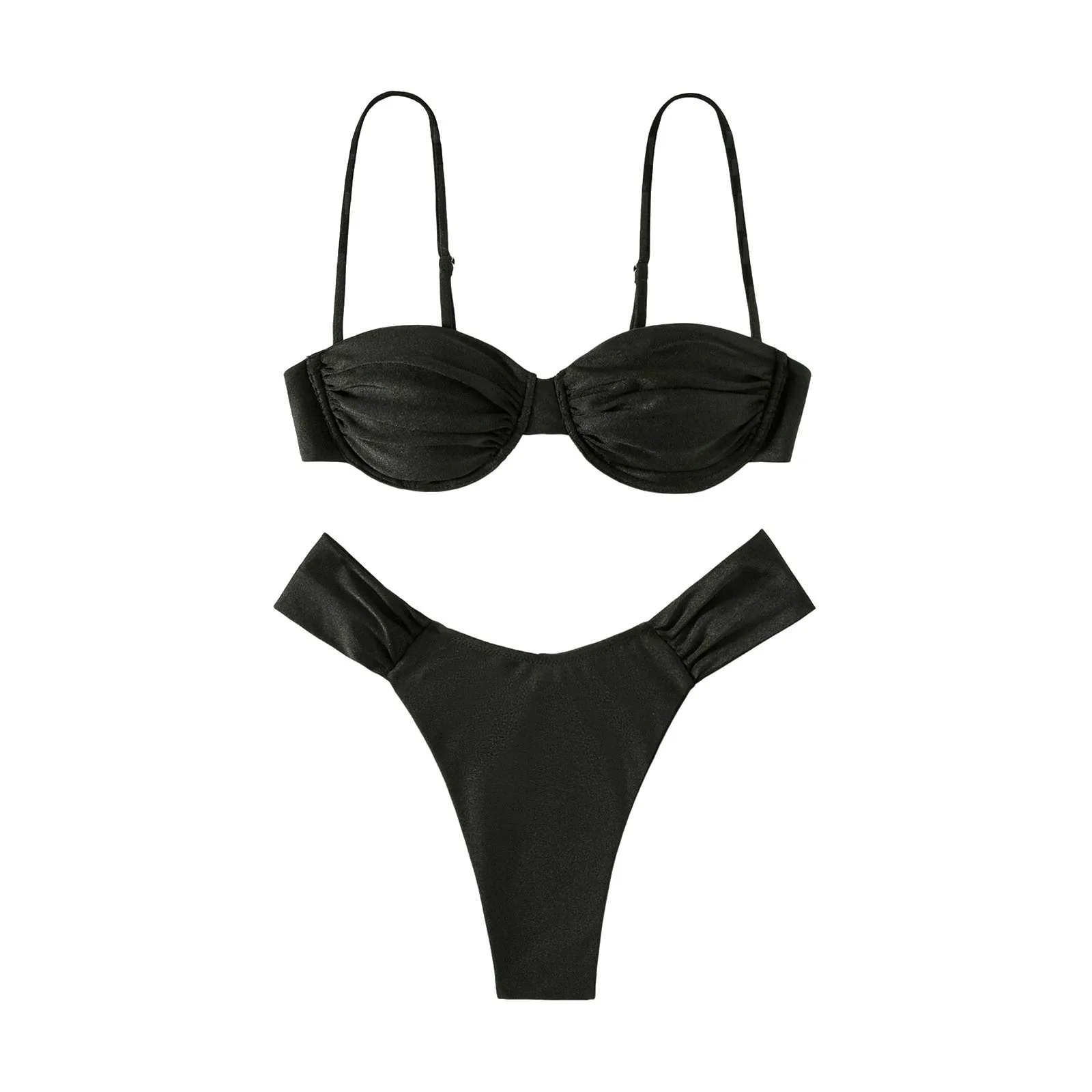 Split Bikini Women Swimsuit Two Piece Sexy Sling Backless Bra And Thongs Beachwear Solid Split Swimsuits For Ladies Summer