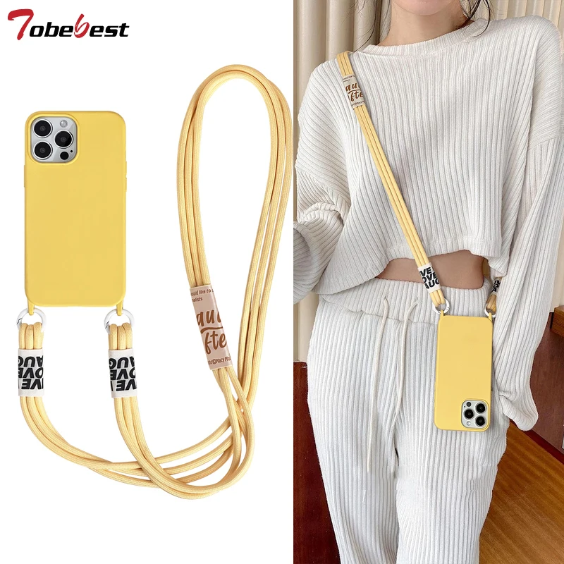 3 in 1 Portable Crossbody Lanyard Necklace Silicone Case for Iphone 15 14 13 12 Mini 11 Pro XS Max XR X 8 7 Plus Back Cover