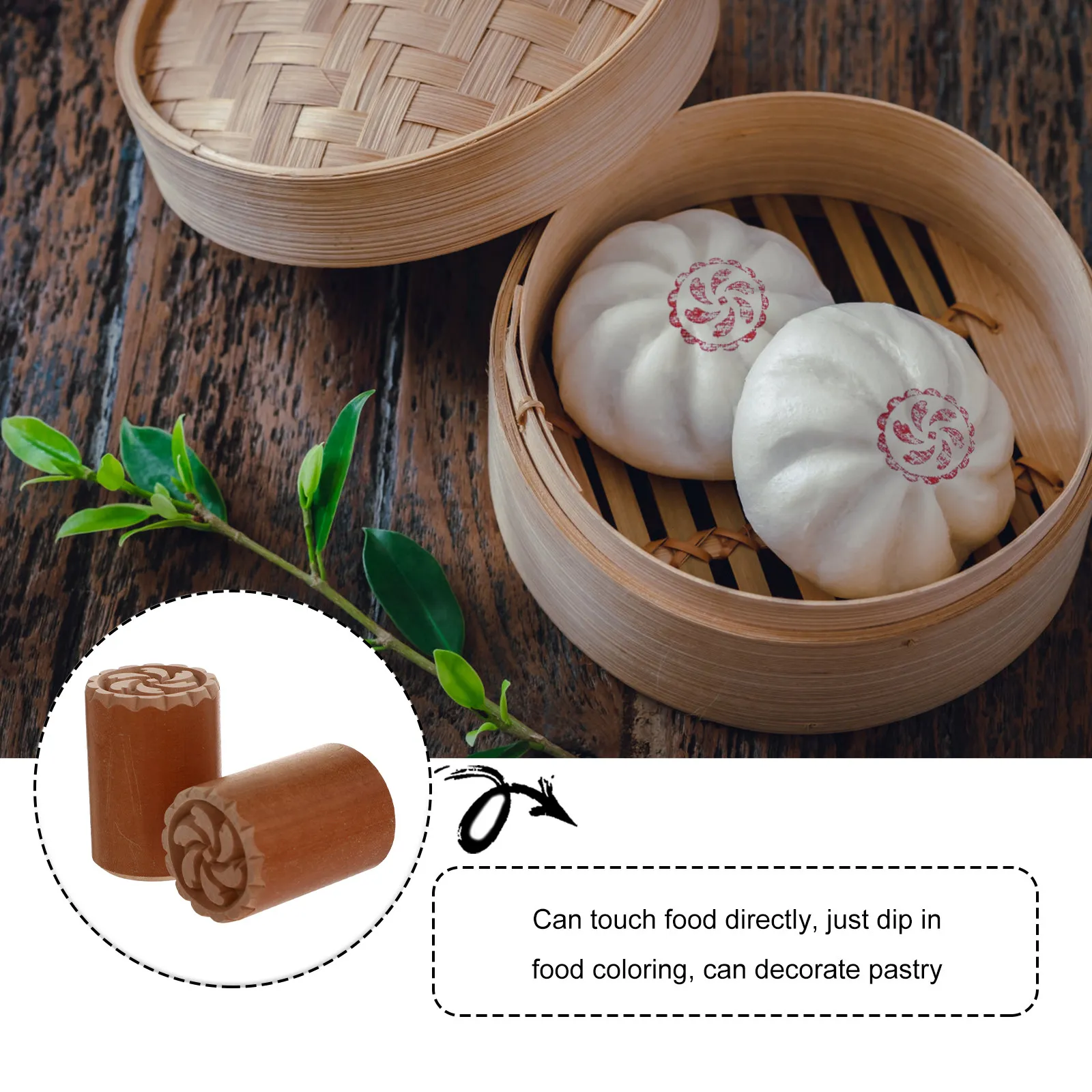 2Pcs Wooden Dough Stampers Food-Grade Baking Stampers for Mooncakes Bean Paste Buns Dim Sum Steamed Bread Pastry Decoration