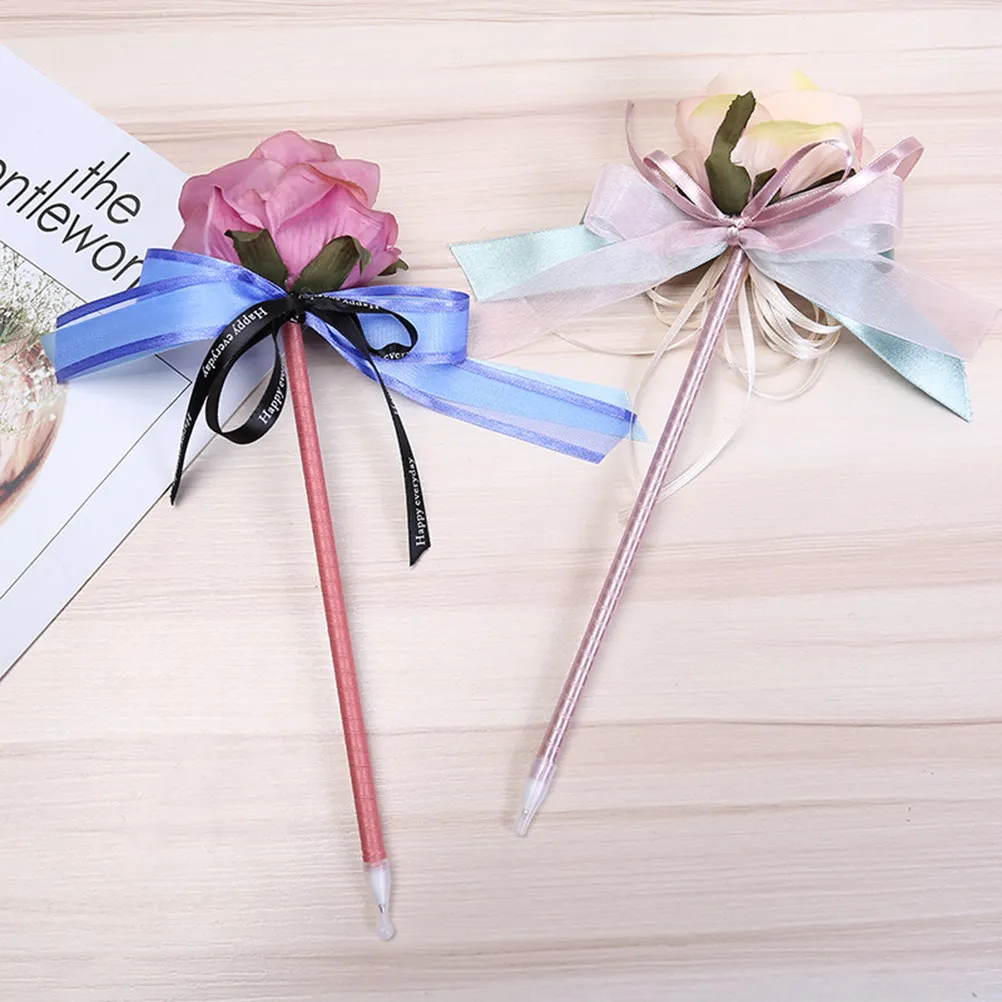 

1 Set Creative Ballpoint Pens Simulated Flower Long Rod Smooth Writing Pens for Wedding Party Banquet Signature Use
