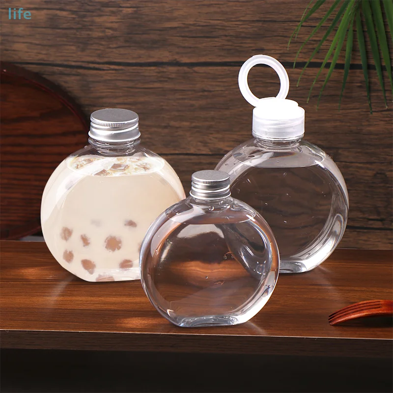 320/500ML Flat Round Water Bottle Clear Milk Tea Coffee Bottle Drinking Bottles Portable PET Juice Drink Bottle