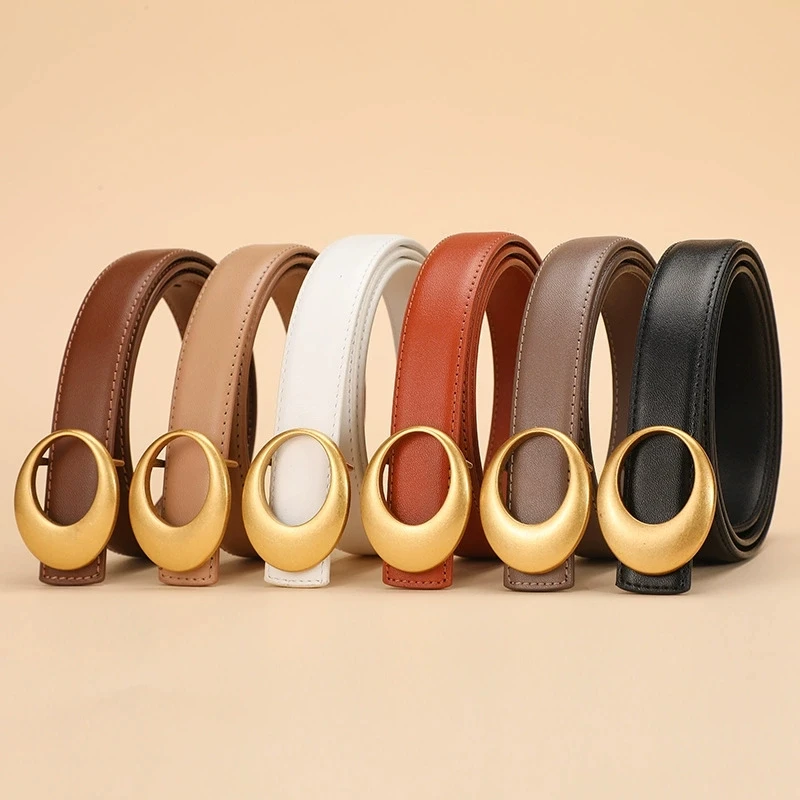 حزام نسائي عصري؛ حزام جلد البقر للنساء؛ زخرفة متعددة الاستخدامات مع ملمس راقي؛ الطراز الكوري العصري