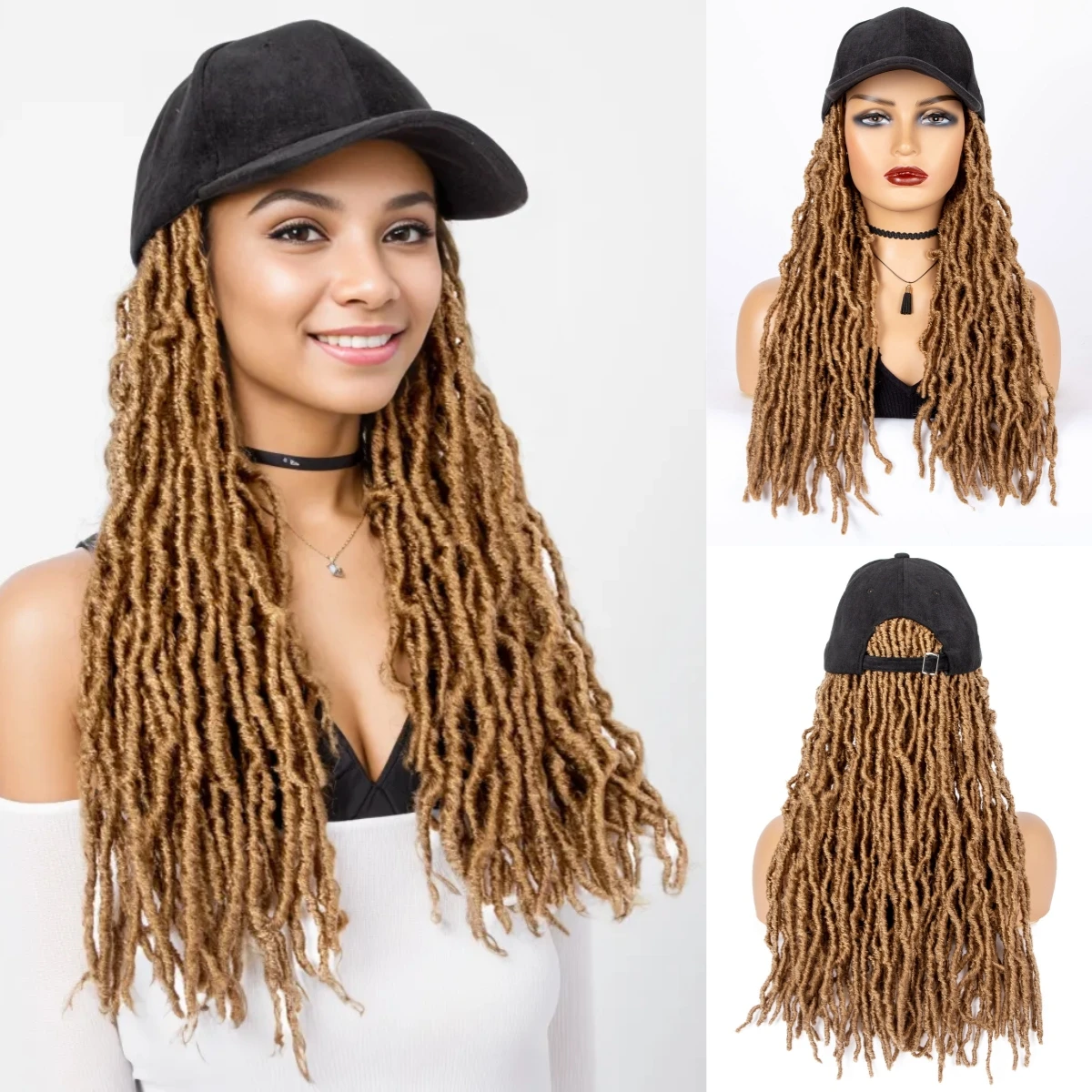 

WIGERA Synthetic Braided Baseball Cap 27# Wig Soft Nu Faux Locs Wigs Hair Extensions With Hat For Afro Black Women For Daily Use