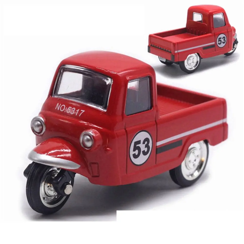 New Alloy Pullback Car Retro Style 1:43 Three Wheeled Vehicle Model Cartoon Design Door Can Open Motorcycle Model