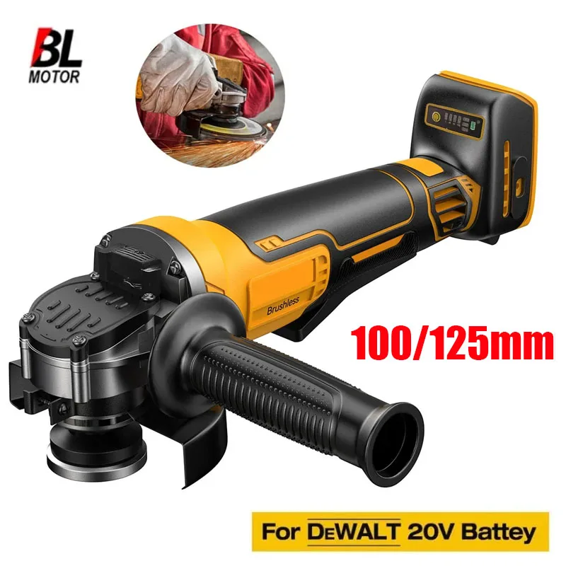 

100/125mm Brushless Angle Grinder Fit for Dewalt 18V 20V Battery 4 Gears Cordless Grinding Machine Cutting Woodworking Tool