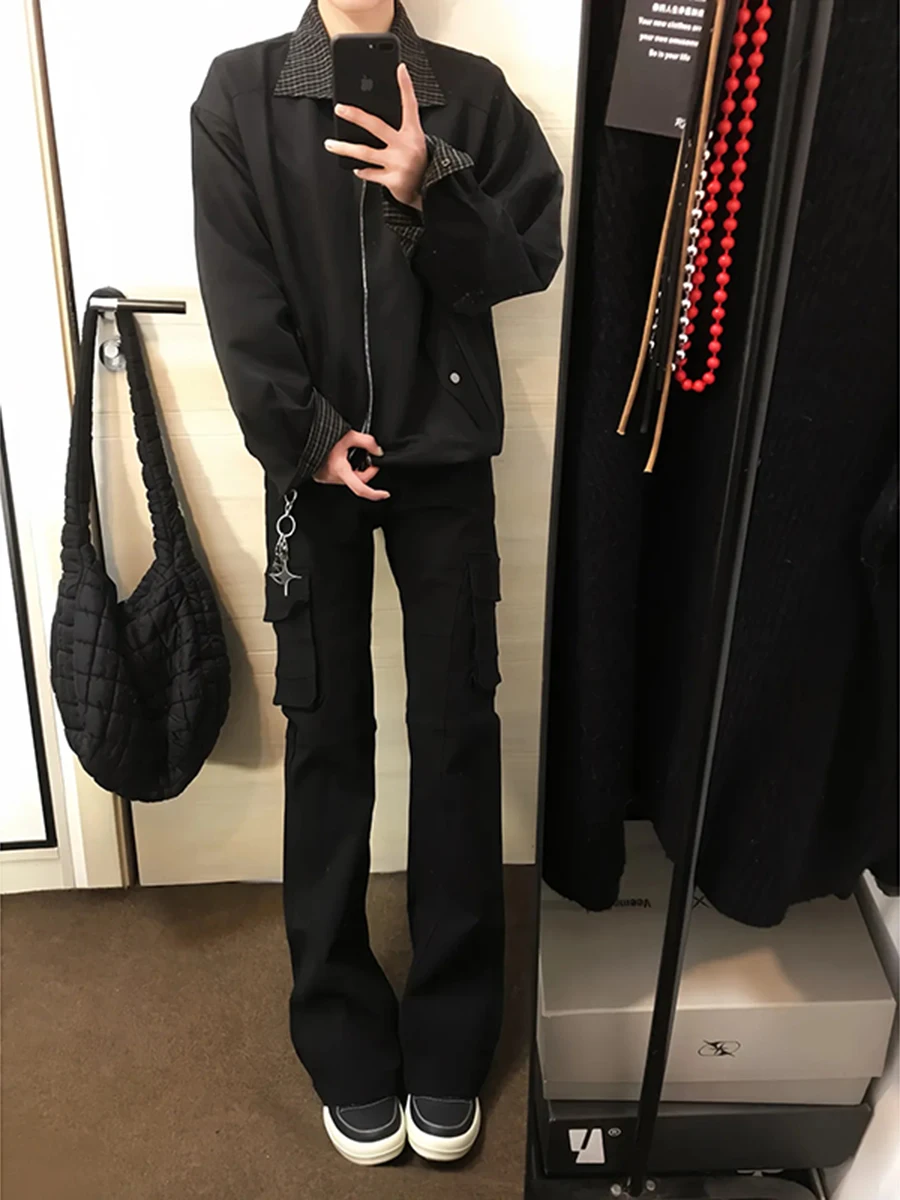 

Cleanfit Black Men's Spring Autumn High Street Knife Workwear Pants Slimming Flared Legs Youthful Energy Straight Leg