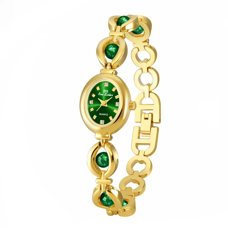 

UTHAI V61 Модные женские часы для отдыха и моды Зеленый нефритовый нефритовый браслет с кристаллами Часы Легкие роскошные часы в подарок, часы для женщин