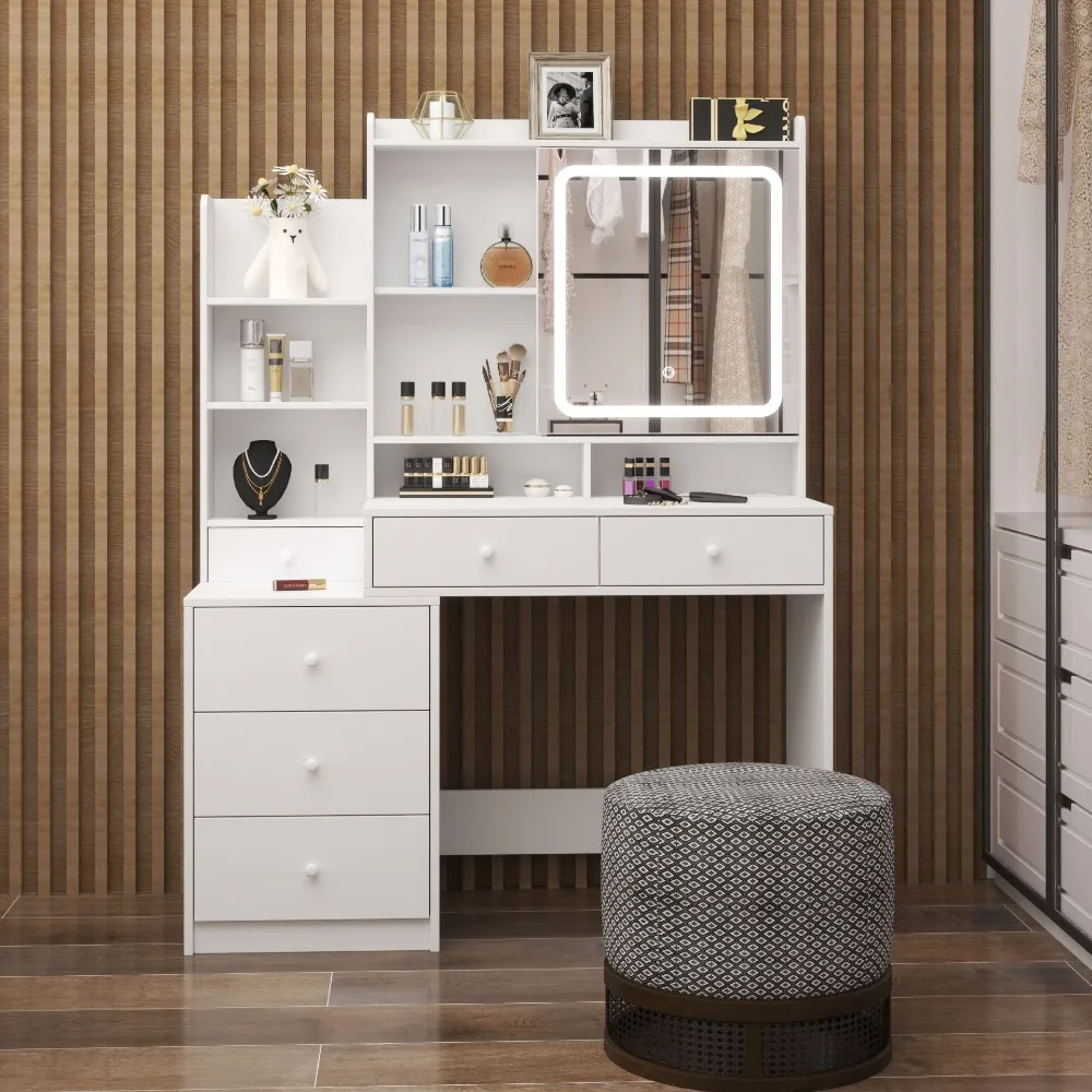 

Makeup Vanity Desk with Mirror and Lights, 3 Lighting Modes Brightness Adjustable, Vanity Dressing Table