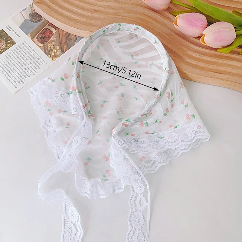 Bufanda de encaje con estampado Floral para mujer, pañuelo transparente para la cabeza, sombrero, banda triangular Retro para el cabello, accesorios de diadema para fotos de viaje, nuevo Ins