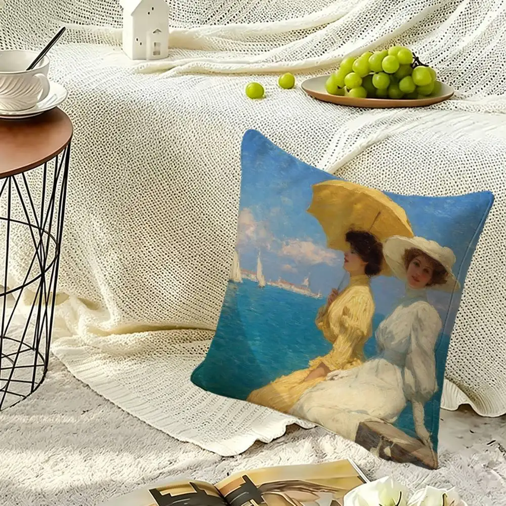 Vintage Oil P-Paint Figure Square Double-Sided printed Pillow Case Bedroom Bedside Pillow Sofa Cushion Cover