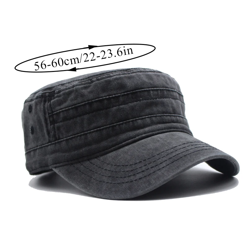 New Washed Cotton Flat Top Military Cap Women Men Outdoor  Fisherman Caps Retro Army Hats Classic Denim Adjustable Sun Hat