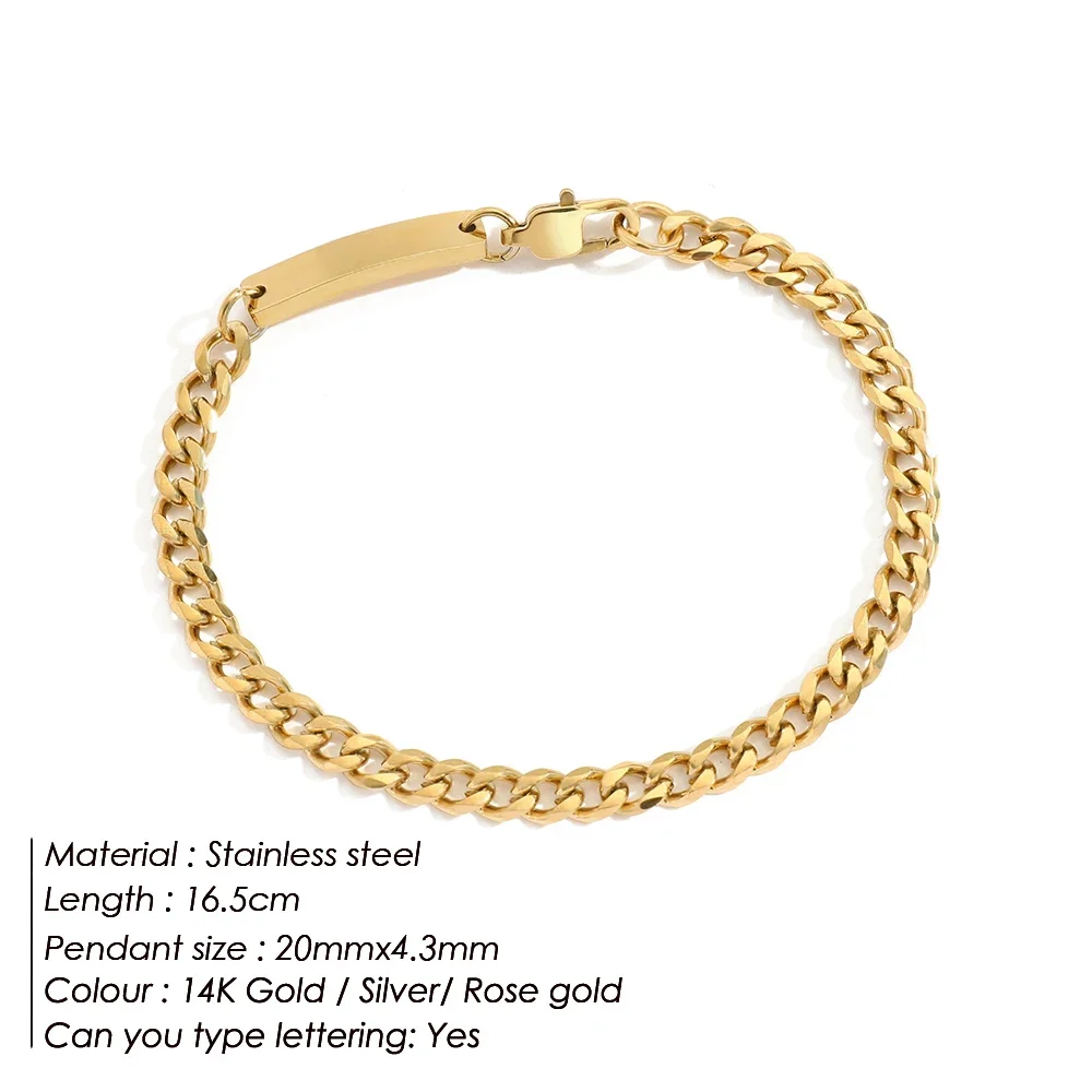 Stainless Steel Link Chain Bracelet Gold Color Cuba Chain Charm Bracelets for Women Customized Brand LOGO Wholesale