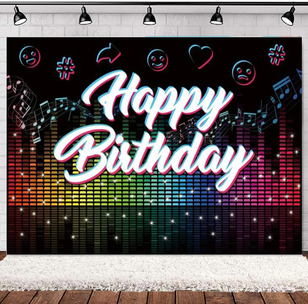 Happy Birthday Photography Backdrop Popular Musical Background DJ Karaoke Disco Decoration Party Supplies Girls Boys Banner